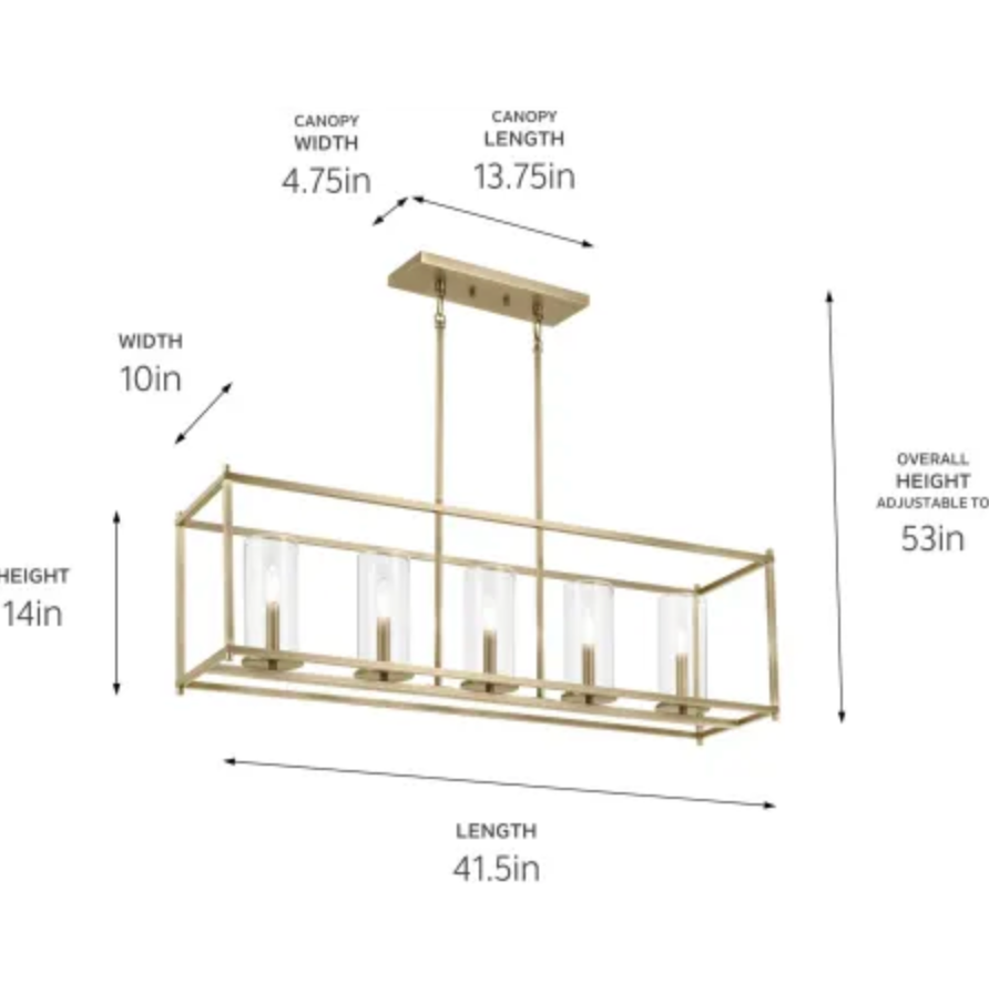 Kichler Crosby 5 Light 10" Wide Linear Chandelier